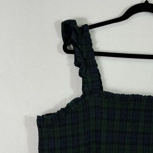 NEW Plus Size J.Crew Green Tartan Plaid Smocked Tiered Poplin Midi Dress Size 3X - Picture 7 of 11